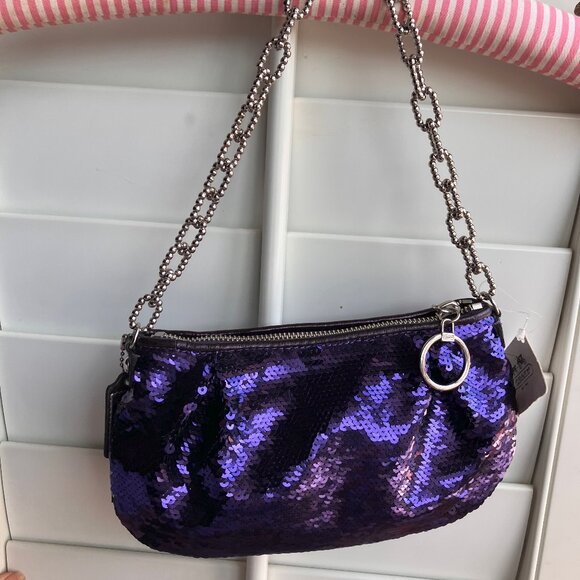 Indigo Coach Poppy Sequin Chain Limited Edition Demi Bag NWT - Picture 3 of 8